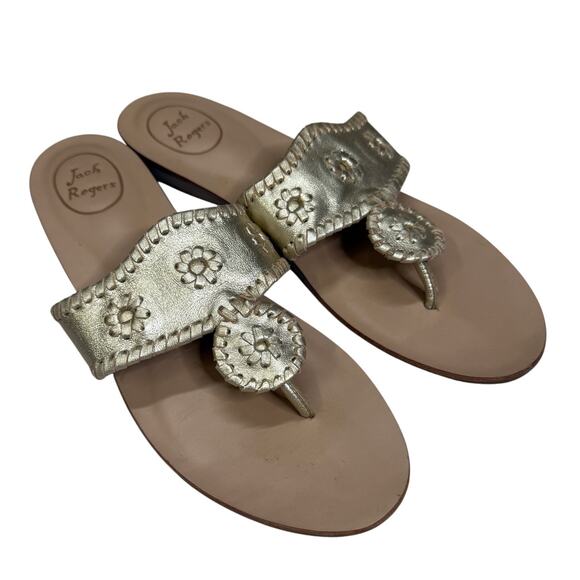 Jack Rogers Flat Sandals Gold Metallic Womens Size 10 M Preppy Beach - Picture 1 of 5